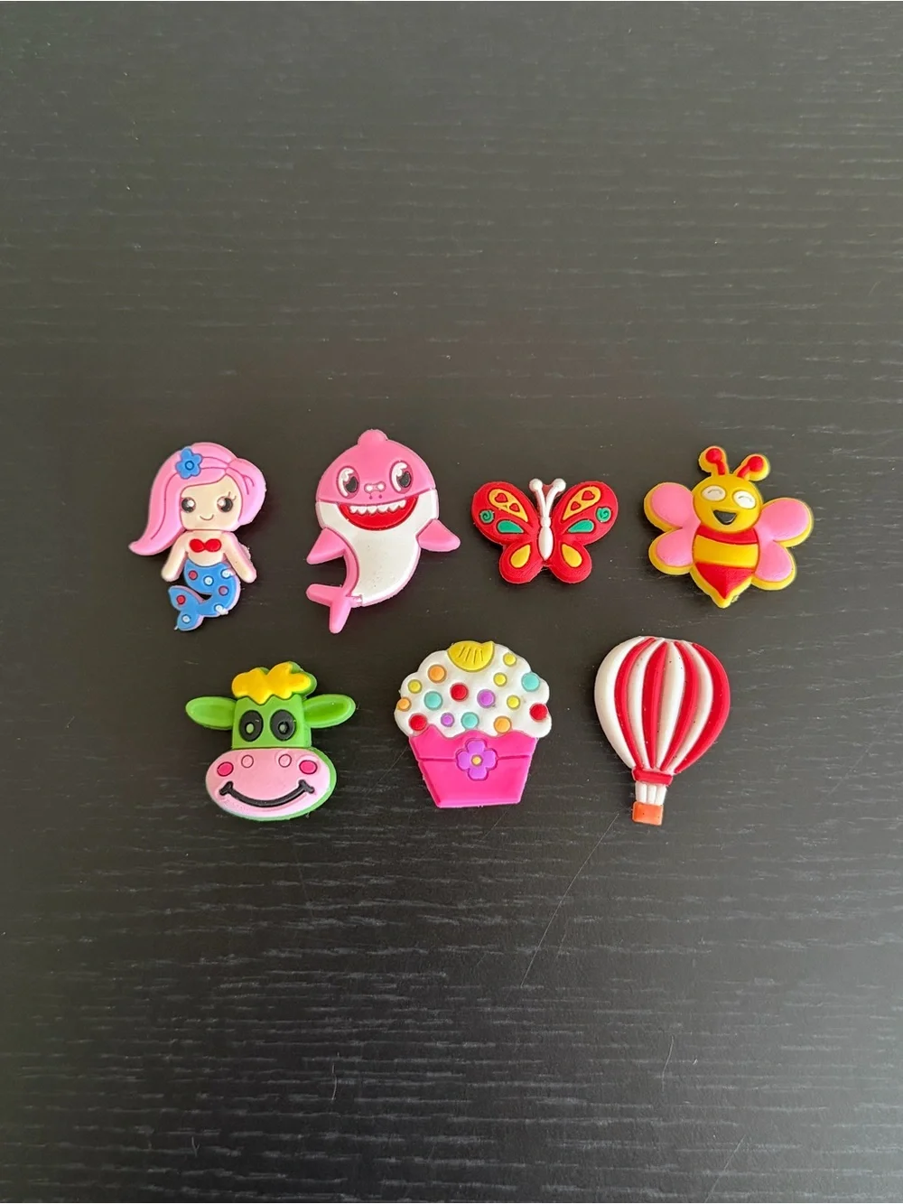 Multicolor Cartoon Shoe Charms Mermaid Shark Cow Butterfly Bee Cupcake 7pc